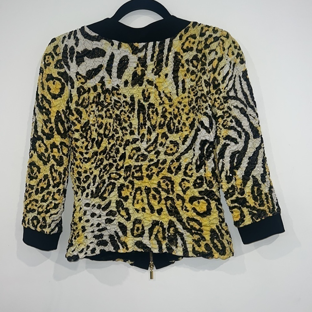 JOSEPH RIBKOFF Yellow tiger Animal Print Zip Up Dressy Sequin Jacket size 8 - Picture 10 of 15